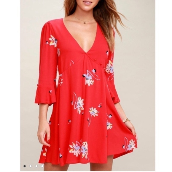 Free People Time On My Side Red Floral Mini Dress Y2K - Picture 2 of 8